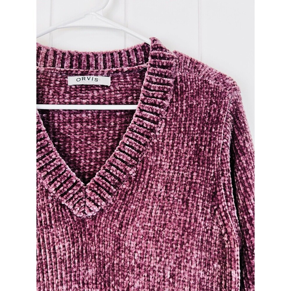 Orvis Mauve Purple Soft Knit Chenille Sweater V-Neck Pullover Size Large